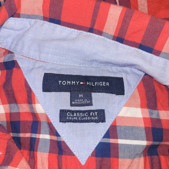Tommy Hilfiger Red Plaid Men's Short Sleeve Shirt M - Picture 4 of 4